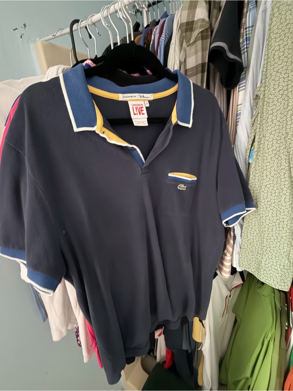 Lacoste Navy Polo with Yellow and Blue Trim